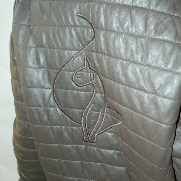 BABY PHAT Jacket Leather Brown Puffer Y2K 90's Vintage Embroidery Cat Logo XXL - Picture 2 of 12